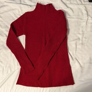 Red Ribbed Turtleneck Sweater